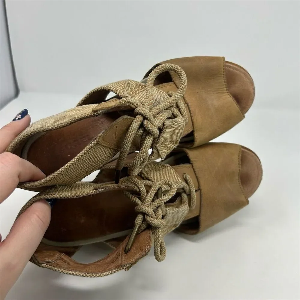 Sorel Women's Joanie Caged Wedge Lace Up Sandals Brown Size 10 Summer Casual